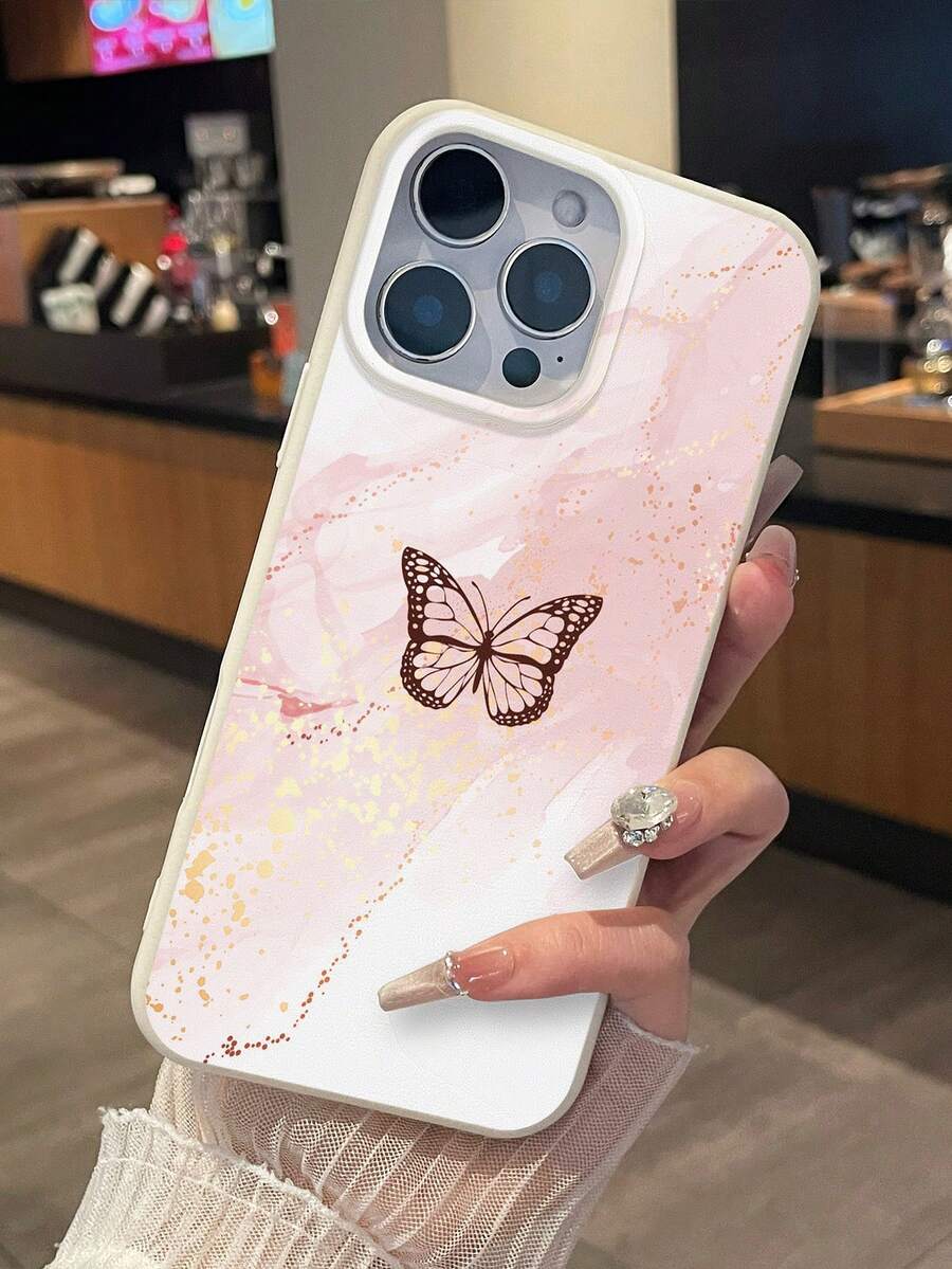 Elegant Ombre Pink & White Butterfly Pattern Phone Case, Suitable As Valentine's Day Gift, Compatible With IPhone 17 Pro, 17, 16, 16 Plus, Air, 17 Pro Max, Galaxy S24 Ultra, Galaxy A16 - White - View 1