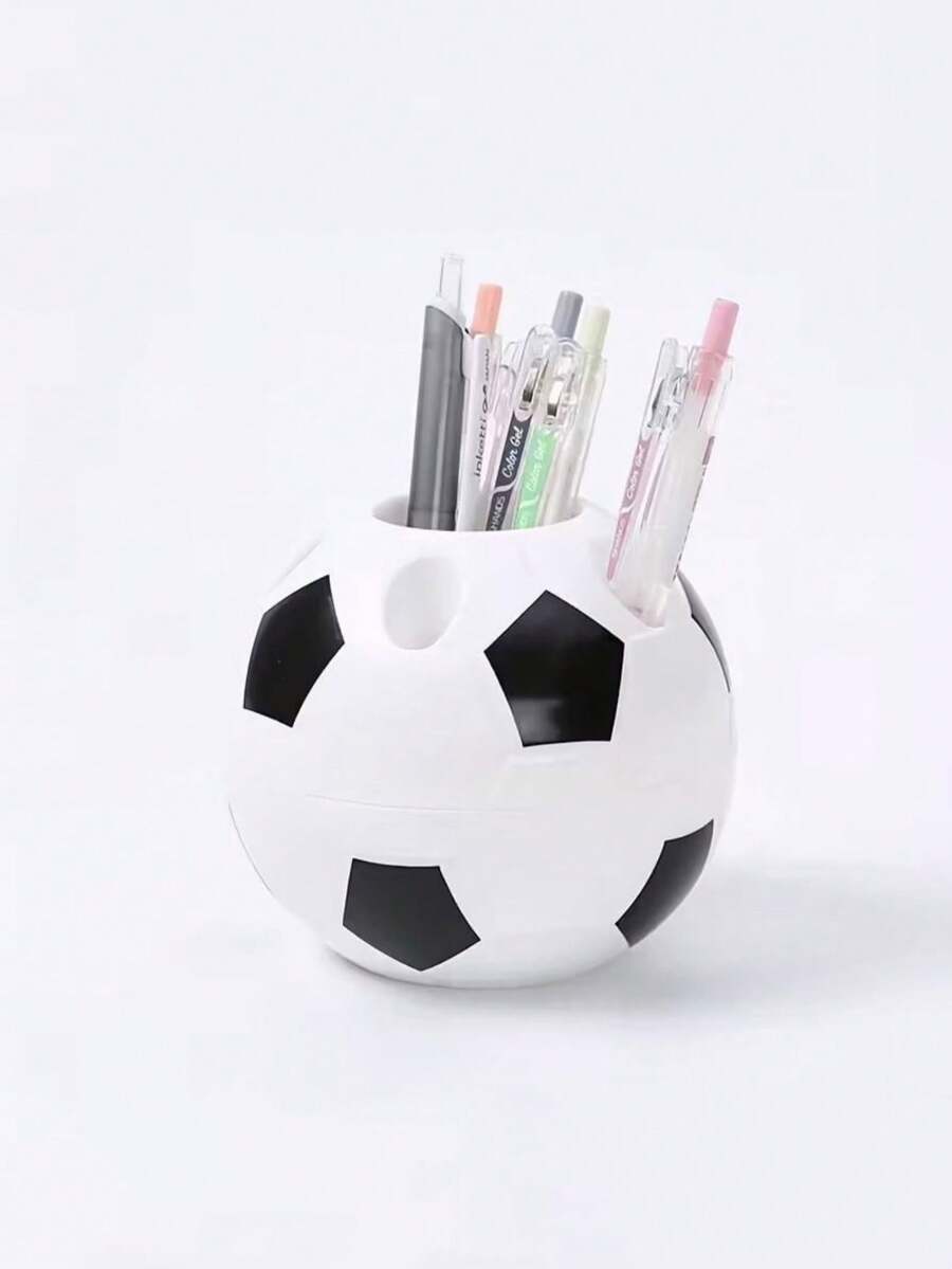 1pc Plastic Pen Holder, Multifunctional Pen Cup, Cartoon Football Creative Pen Holder, Office Football Pen Holder - Multicolor - View 1
