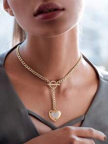 Nooxian 1 pieza Collar con colgante minimalista y elegante de círculo OT, borla, corazón y circonita cúbica - Amarillo Oro - Ver 6