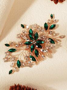 1 pente de cabelo artesanal com flor de strass, acessório de cabelo para noiva inspirado na natureza, na cor verde. - Verde - Ver 6