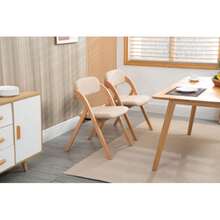 Homefun Folding Chair With Padded Seat, Wooden Dining Chair With Folding Lid, Set Of Two, Folding Chair With Removable Cover, Folding Guest Chair, Kitchen, Office, Wedding Party, Picnic, Khaki - 卡其色 - 查看 4