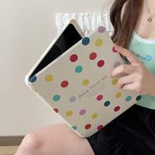 Minimalist Colorful Polka Dot Rotating Flat Protective Case Suitable For IPad 10 Tablet, 2025 New IPad 11 With Pencil Slot 360 Degree Rotation, IPad Air 7/5/6 Acrylic Protective Cover 10.2 9th Gen - White - View 10