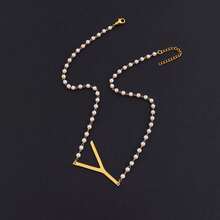 1pc Fashionable Retro Large Letter & Faux Pearl Decor Women Necklace - White - View 21