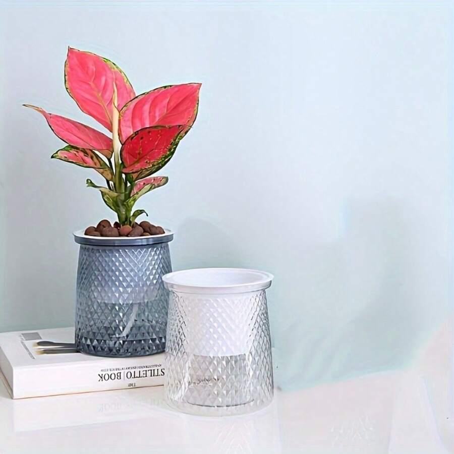 1pc Starry Sky Self-Watering Slouchy Planter, Lightweight Luxury Creative Plastic Flower Pot - A - View 1