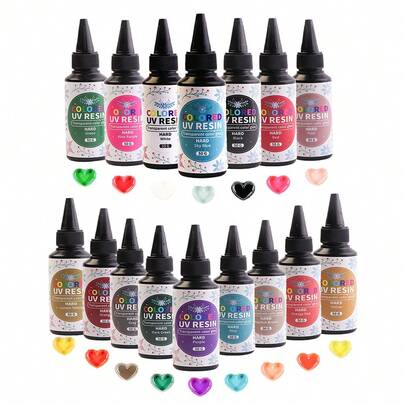 UV Resin Kit, 16 Colors UV Curing Hard Type Resin (50g Each), Fast Curing Low Odor Transparent & Colored Clear Resin For Jewelry Making, Crafts, DIY Decoration