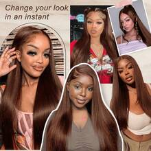 ZHUICHAO 13x4 8-16 英寸高清透明蕾丝前假发 短款波波头假发 巴西真人处女发假发 18-34 英寸预漂白长直发蕾丝假发 女士专用 预拔毛带婴儿发 巧克力棕色 耐热纤维合成假发 - S4 - 查看 9
