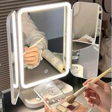 Mirror, Makeup Mirror, Smart LED Makeup Mirror, Multi-Functional Desktop Folding Mirror With Lamp, Adjustable Three-Color Light, 2x 3x Magnification Makeup Mirror, Make The Makeup More Detailed. Gift,Valentine's Day Gift - Pink - View 9