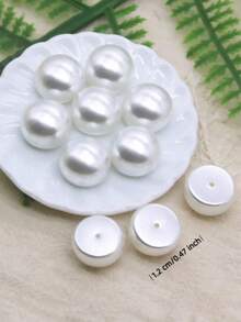 20/50pcs Semi-Circle Hole Pearl, ABS Bun Pearl, Suitable For Handmade Crafts, Valentine's Day Handmade Crafts, Sewing Supplies - White - View 7