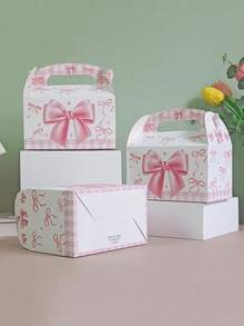 5/10/20pcs Children's Pink Bow Hand-Carried Boxes, Baby Birthday Party Candy & Cookie Packaging Boxes - Multicolor - View 3