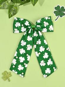 2pcs St. Patrick's Day Hair Bows For Girls Green Glitter Clover Pearl Alligator Clips Shamrock Print Bow Hair Clips Girls Festive Barrettes Lucky Clover Hairpins Teens Hair Accessories - Multicolor - View 6