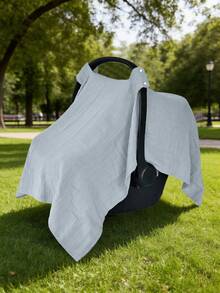 1 tấm che xe đẩy em bé bằng vải muslin cải tiến, mềm mại, thoáng khí, màu xám, chống bụi ngoài trời, nhẹ, che nắng mùa hè, bảo vệ sự riêng tư, cần thiết cho bé khi ra ngoài, quà tặng cho bé. - Màu xanh nhạt - Xem 7