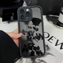 Flower Stylish Black Rose Reflection Pattern Phone Case Compatible With IPhone 17 16 15 14 13 12 11 Pro Max XS XR X 7 8 Plus 17Air 16E, Soft Shockproof Protective Cover - Black - View 3