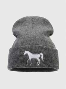 1顶小马宝莉图案刺绣几何针织帽，男女通用，冬季保暖户外嘻哈风保暖帽 - 馬 - 查看 13