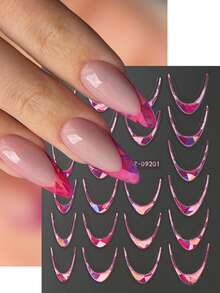 8pcs/Set Laser Gold & Silver French Curve Striped Nail Art Stickers, Minimalist Line Design Elegant Nail Decals DIY - Multicolor - View 7