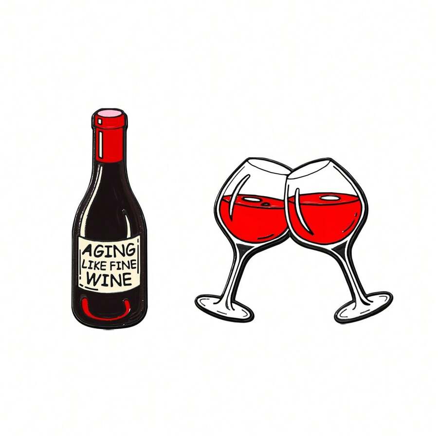2件裝「Vintage Like Fine Wine」琺瑯胸針,情人節時尚裝飾胸章領針,珠寶禮物 - 彩色 - 查看 1