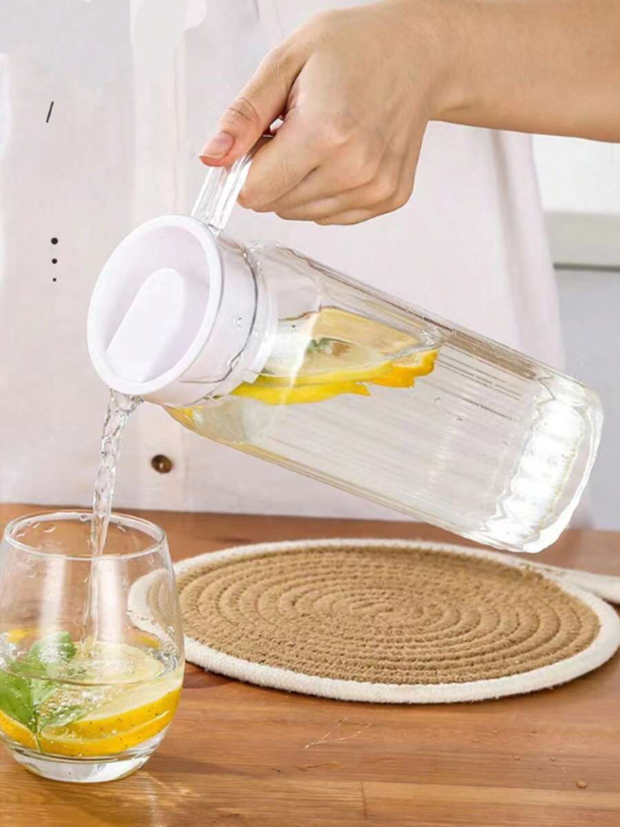 1个亚克力PC冷水壶，大容量家用水壶，条纹塑料果汁壶，透明水壶，冷水壶 - 透明白 - 查看 1