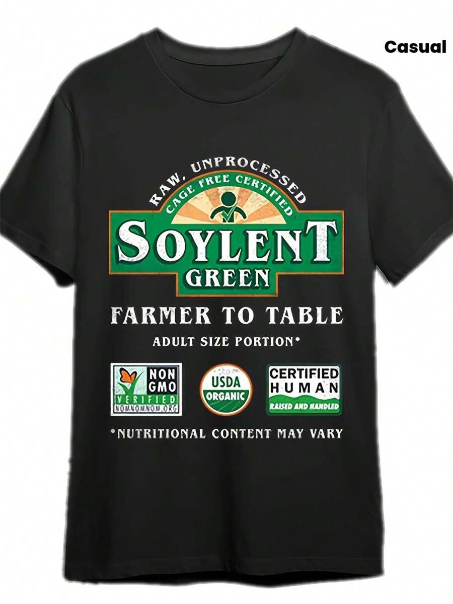 Men's Soylent Green Movie T-Shirt - Retro 1970s Sci-Fi Film Design With Iconic "Soylent Green Is People!" Slogan, Comfortable Blend Crew Neck Short Sleeve Tee For Casual Wear & Themed Events, PLUS SIZE - màu đen - Xem 1