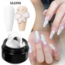MEET ACROSS 4pcs/Set 15ml Clear White Seamless Hand Extension Gel Nail Polish Set, With Flower Mold And Carving Brush, Suitable For 3D Sculpting/Carving/Engraving, Solid Milky White Jelly Hard Gel For Fake Nail Flower Carving Nail Art, Acrylic Gel Paint, Rhinestone Glue, Home And Professional Nail Salon Use - 彩色 - 查看 5