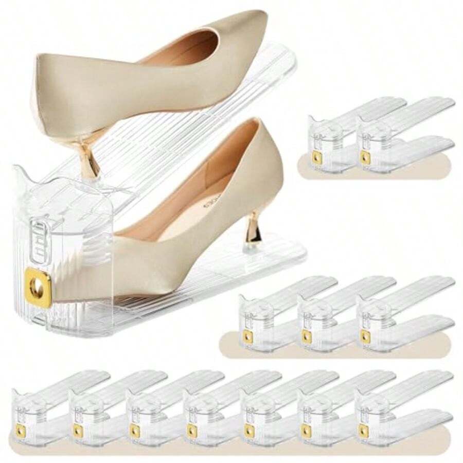HLJ MOVDEET - Paquete de 12 ranuras para zapatos organizador para clóset apiladores de zapatos ajustables para un par de zapatos zapatero almacenamiento de zapatos ahorro de espacio 50% estante de86 - Paquetede12 - Ver 1