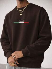 Men's Crew Neck Sweatshirt, Flannel Lined Jacket, Unisex, Comfortable, Immediate Shipping, Italian Print - Rỉ Nâu - Xem 1