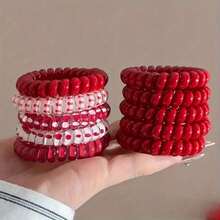 10pcs Red Spiral Hair Ties, Durable Rubber Bands Low Ponytail Hair Ties, Wedding New Year Christmas Ramadan Gift Hair Accessories Hair Elastics Scrunchies Hair Rope - Multicolor - View 1