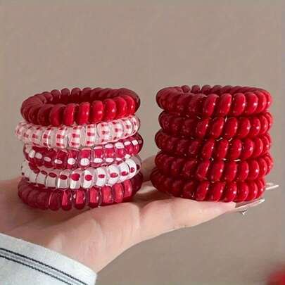 10 buc elastice de păr spiralate roșii, benzi de cauciuc durabile, elastice de păr cu coadă joasă, accesorii de păr pentru nuntă, cadou de Crăciun, Ramadan, elastice de păr, coardă de păr