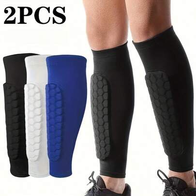 2pcs Sports Compression Leg Sleeves, Football Shin Guards, Calf Support, Calf Sleeve With Honeycomb Pad, Leg Sports Design, Breathable Knee Pads, Unisex For Football, Baseball, Boxing, Taekwondo