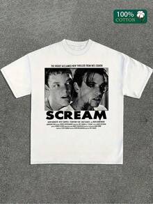 Halloween Creative Tees Scream Movie Vintage Poster Print Graphic Round Neck Short-Sleeved Fashionable T-Shirts Top For Summer, Holiday Gifts - 白色 - 查看 1