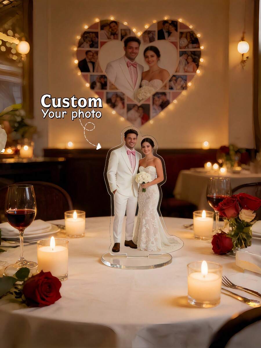 1pc Personalized Standee,Custom Photo Acrylic Stand,Wedding Photo Stand,Cute Desktop Ornament, Unique Keepsake Gift For Couples,Perfect For Birthday,Wedding,Valentine's Day, And Special Occasions