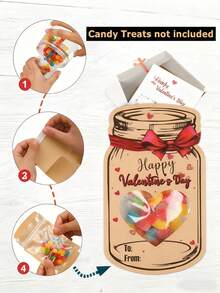 24pcs Valentine's Day Mason Jar Candy Cards With Heart-Shaped Window, Kraft Paper Gift Bags, Suitable For Classroom Exchanges, Party Favors, Desserts, Chocolate Cookies Gifts, DIY Crafts, Valentine's Day Wedding Gifts - Multicolor - View 9
