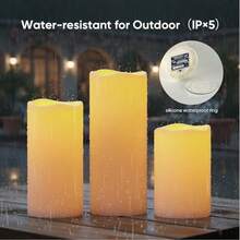 Homemory Set Of 2 4"*10" Large Outdoor Waterproof Flameless Candles Ivory White With Timer & Remote, Battery Operated LED Flickering Pillar Candles For Patio Porch Halloween Christmas Lantern - 白色 - 查看 5