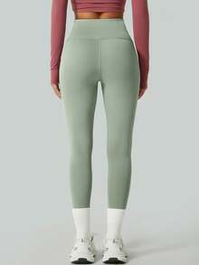 1件装女士柔软贴身瑜伽紧身裤，弹力时尚舒适简约瑜伽健身裤，收腰提臀七分裤，春季款 - 綠色 - 查看 7