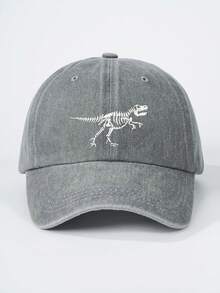 1pc Toddler/Little Boys' Distressed Washed Children's Baseball Cap With Embroidered Dinosaur Design, Bone Shaped Brim, Suitable For All Seasons - Baseball Cap - View 6
