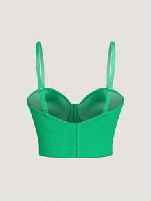 亚克力泡泡水钻装饰鱼骨胸衣露脐上衣，性感优雅的欧美风格 - 綠色 - 查看 6