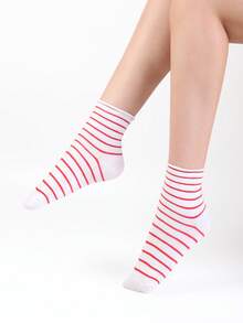 2双女士时尚休闲红色条纹棉袜 - 彩色 - 查看 3