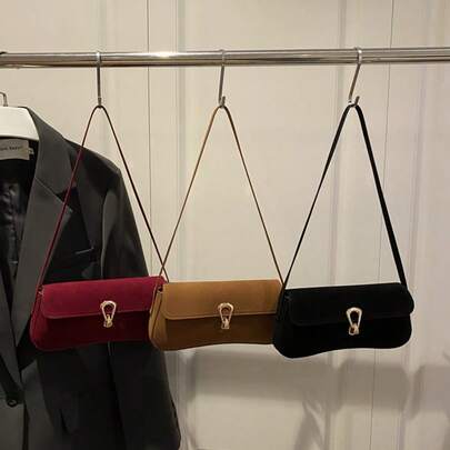 时尚单肩包、休闲腋下法棍包、翻盖手提包、斜挎包、复古哑光街头手提包、时尚金属锁扣、优雅纯色百搭休闲包、复古包、购物、居家、通勤