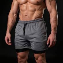 Kit Of 3 2-In-1 RUN Double Shorts For Men's Gym, Running, And Training With Elastane - Helanca Fabric - 水鴨藍 - 查看 4