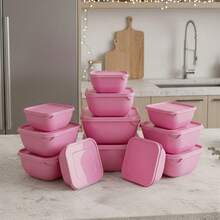 Set Of 12 Square Plastic Containers In Various Colors – Kitchen Organizer With Lids (5*500 Ml, 5*1 L, 2*1.8 L) - Rosa BB - View 6