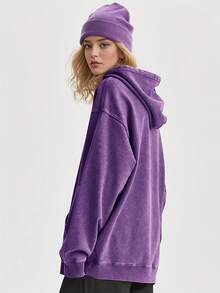 Women's Oversized Unisex Retro Acid-Wash Hooded Sweatshirt - Heavy-Duty Couple Matching Streetwear Pullover With Pocket, X-Line Fit (Plus Size), All-Season Casual Hoodie For Men & Women - Christmas Gift - 紫色 - 查看 3