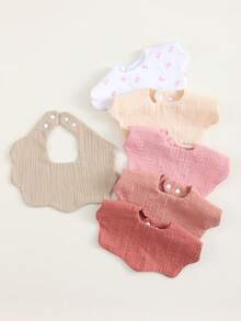 6条穆斯林纯棉婴儿围兜，柔软、舒适、透气、吸水性强、时尚 - 粉色 - 查看 4