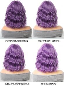 Purple Wig, 14-Inch Short Wavy Wig, Women's Synthetic Heat Resistant Wig With Bangs, Bob Wig, Curly Shoulder-Length Wig, Cosplay Wig For Women And Girls, Colored Wig, Perfect For Daily Wear And Music Festivals - 紫色 - 查看 9
