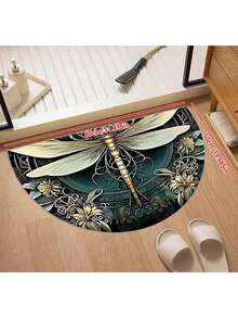 复古波西米亚风蜻蜓迎宾垫 - 半圆形，防滑TPR底背，可水洗涤纶面料，花卉图案，适用于玄关、客厅、卧室 - 情人节或复活节的完美家居装饰礼物 - 彩色 - 查看 6