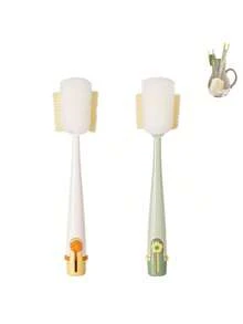 5-In-1 Multifunctional Bottle Cleaning Brush Set - With Straw Cleaner & Extra Sponge Heads, Perfect For Baby Bottles, Coffee Cups, Mugs, Tumblers & Reusable Water Bottles - 黃色 - 查看 7