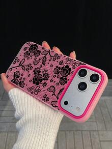 1pc Lace Rose Pattern Fuchsia Translucent 2-In-1 Phone Case, Funny Protective Phone Cover, Durable & Fashionable TPU Shock-Proof Full Body Phone Case Compatible With IPhone 13, 14, 15, 16, 17/Pro, Pro Max, Air, Suitable As Birthday Gift, For Girlfriend, Boyfriend Or Personal Use - Multicolor - View 3