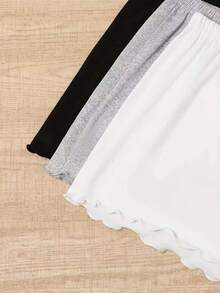 3pcs Set Spring/Summer Minimalist Ruffle Hem Shorts & 3pcs Set Solid Color Comfortable Lounge Pants - Multicolor - View 5