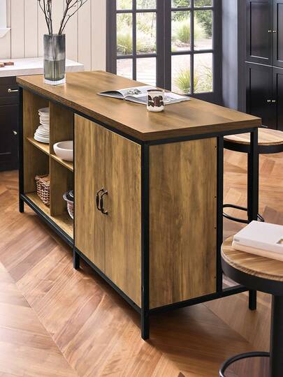 SoBuy Isla de cocina independiente, mueble de cocina, aparador, cómoda, aparador, mesa de bar, buffet, diseño industrial, aprox. 170 x 89 x 60 cm (ancho x alto x profundidad), KNL01-F