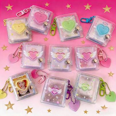 Transparent, Shiny, 2-Inch Card Book With Boutique Keychain, Hanging Accessory, Photo Album, Student Headshot, ID Photo Storage Booklet.