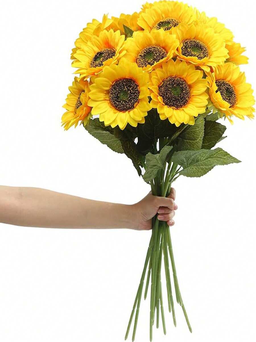 6pcs Realistic Sunflower Stems, Suitable For DIY Crafts And Home Decor - Lifelike Blooming Artificial Flowers For Indoor/Outdoor Use, Can Be Used For Bridal Bouquets, Tabletop Decor, Valentine's Day, Gifts, Handmade Sunflower Long Stem Fake Large Sunflower Decor For Outdoor Home, Wedding, Birthday Party, Thanksgiving - Multicolor - View 1