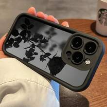 Flower Stylish Black Rose Reflection Pattern Phone Case Compatible With IPhone 17 16 15 14 13 12 11 Pro Max XS XR X 7 8 Plus 17Air 16E, Soft Shockproof Protective Cover - Black - View 8
