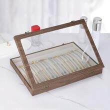 20 Hooks Velvet Necklace Organizer Box Jewelry Display Tray Case With Clear Lid For Necklace Bracelet Pendant Necklace Storage Holder Box For Home Use Or Store Selling Show Wood Style - 木紋風格 - 查看 6